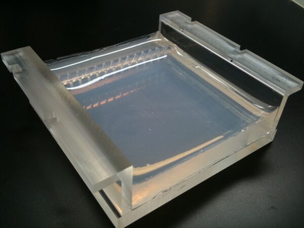 Two_percent_Agarose_Gel_in_Borate_Buffer_cast_in_a_Gel_Tray_(Front,_angled) اكاروز Agarose